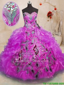 Traditional Ball Gowns Quinceanera Gowns Purple Sweetheart Organza Sleeveless Floor Length Zipper