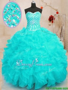 Custom Made Sleeveless Lace Up Floor Length Beading and Ruffles and Sequins Quinceanera Dresses