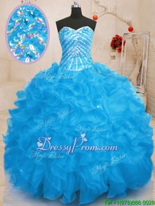 Deluxe Spring and Summer and Fall and Winter Organza Sleeveless Floor Length Sweet 16 Dresses andBeading and Ruffles and Sequins