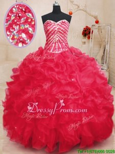 Graceful Sleeveless Beading and Ruffles and Sequins Lace Up Ball Gown Prom Dress