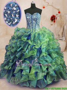 Lovely Multi-color Sweetheart Neckline Beading and Ruffles Quinceanera Dresses Sleeveless Lace Up