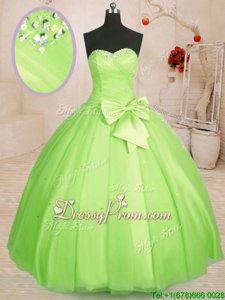 Yellow Green Tulle Lace Up Sweetheart Sleeveless Floor Length Quinceanera Dress Beading and Bowknot