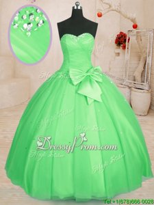 Luxury Sleeveless Lace Up Floor Length Beading and Bowknot Vestidos de Quinceanera