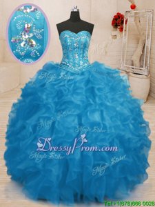 Captivating Baby Blue Sweet 16 Dress Military Ball and Sweet 16 and Quinceanera and For withBeading and Ruffles Sweetheart Sleeveless Lace Up