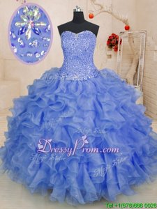 Deluxe Purple Sweet 16 Dress Military Ball and Sweet 16 and Quinceanera and For withBeading and Ruffles Sweetheart Sleeveless Lace Up