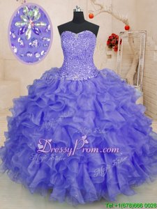 Best Lavender Lace Up Sweetheart Beading and Ruffles Vestidos de Quinceanera Organza Sleeveless