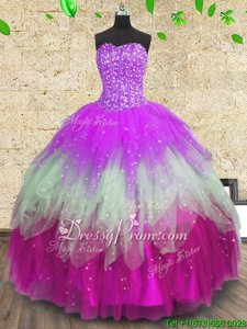 Cheap Sweetheart Sleeveless Tulle Quinceanera Dress Beading and Ruffles and Ruffled Layers Lace Up
