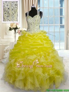 Floor Length Zipper Quinceanera Gowns Yellow and In forMilitary Ball and Sweet 16 and Quinceanera withBeading and Ruffles