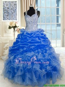 Floor Length Royal Blue Sweet 16 Dress Straps Sleeveless Zipper