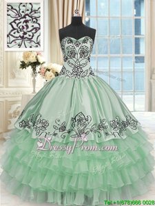 Inexpensive Apple Green Sleeveless Floor Length Beading and Embroidery and Ruffled Layers Lace Up Sweet 16 Dresses