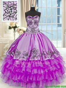 Luxurious Purple Lace Up Quinceanera Gown Beading and Embroidery and Ruffled Layers Sleeveless Floor Length