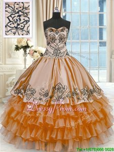 Simple Sleeveless Lace Up Floor Length Beading and Embroidery and Ruffled Layers Quince Ball Gowns