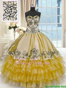 Custom Fit Sleeveless Lace Up Floor Length Beading and Embroidery and Ruffled Layers Quinceanera Dresses