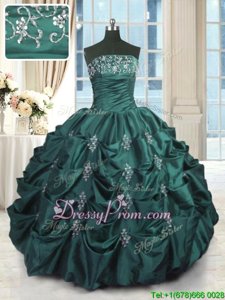 Traditional Floor Length Ball Gowns Sleeveless Peacock Green 15 Quinceanera Dress Lace Up