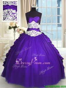Modern Taffeta and Tulle Sweetheart Sleeveless Lace Up Beading and Lace and Appliques and Ruching and Pick Ups Quinceanera Dress inPurple