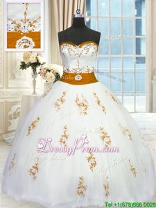 Admirable Floor Length Ball Gowns Sleeveless White Quinceanera Dress Lace Up