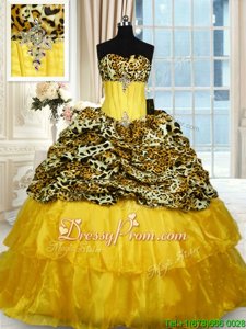 Luxurious Ball Gowns Sleeveless Gold Vestidos de Quinceanera Sweep Train Lace Up