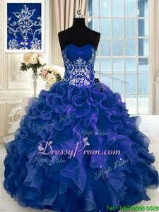 Lovely Navy Blue Lace Up Sweet 16 Dresses Beading and Appliques and Ruffles Sleeveless Floor Length