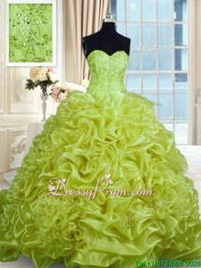 Inexpensive Yellow Green Sweetheart Neckline Beading and Pick Ups Quinceanera Dress Sleeveless Lace Up