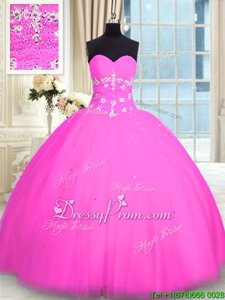 Fitting Tulle Sweetheart Sleeveless Lace Up Appliques Ball Gown Prom Dress inPink