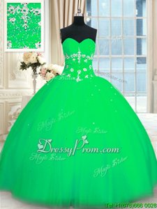 Flirting Green Tulle Lace Up Sweet 16 Quinceanera Dress Sleeveless Floor Length Appliques