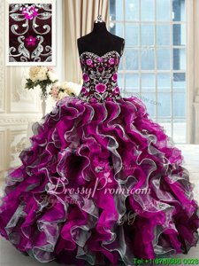 Exquisite Multi-color Lace Up 15 Quinceanera Dress Beading and Appliques Sleeveless Floor Length