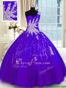 Vintage Purple One Shoulder Lace Up Appliques Quinceanera Gown Sleeveless