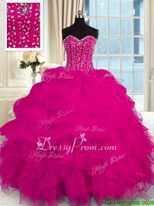 Edgy Floor Length Ball Gowns Sleeveless Fuchsia Quinceanera Gown Lace Up