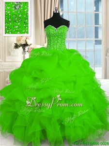 Enchanting Beading and Ruffles Sweet 16 Dress Spring Green Lace Up Sleeveless Floor Length