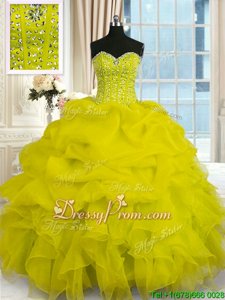 Wonderful Yellow Sweetheart Lace Up Beading and Ruffles Vestidos de Quinceanera Sleeveless