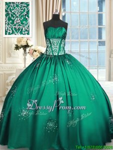 Extravagant Beading and Appliques and Ruching Quinceanera Gowns Teal Lace Up Sleeveless Floor Length