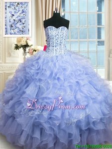 Extravagant Floor Length Lace Up Sweet 16 Dresses Lavender and In forMilitary Ball and Sweet 16 and Quinceanera withBeading and Ruffles