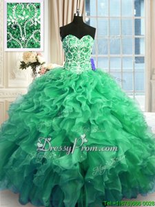 Attractive Sweetheart Sleeveless Lace Up Ball Gown Prom Dress Turquoise Organza