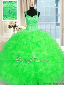 Perfect Sleeveless Beading and Embroidery and Ruffles Lace Up Sweet 16 Dresses
