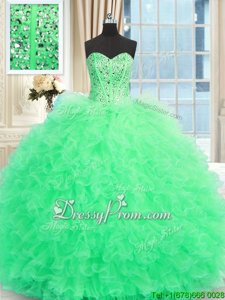 Spring and Summer and Fall and Winter Tulle Sleeveless Floor Length Sweet 16 Dress andBeading and Ruffles