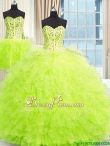 High Class Spring Green Sleeveless Tulle Lace Up Ball Gown Prom Dress forMilitary Ball and Sweet 16 and Quinceanera