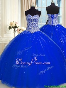 Luxurious Beading and Sequins Quinceanera Dress Royal Blue Backless Sleeveless Floor Length