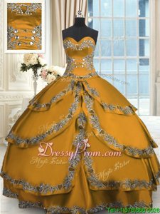Fine Gold Sleeveless Taffeta Lace Up Ball Gown Prom Dress forMilitary Ball and Sweet 16 and Quinceanera