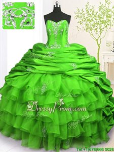 Nice Yellow Green Strapless Neckline Beading and Appliques and Ruffled Layers and Pick Ups Sweet 16 Dress Sleeveless Lace Up