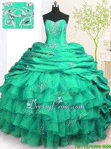 Dramatic With Train Turquoise Ball Gown Prom Dress Strapless Sleeveless Brush Train Lace Up