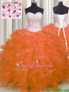Sweet Ball Gowns Quinceanera Dress Orange Sweetheart Organza Sleeveless Floor Length Lace Up