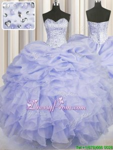 Flirting Sleeveless Lace Up Floor Length Beading and Ruffles Quinceanera Gowns