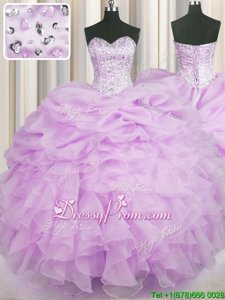 Dramatic Organza Sweetheart Sleeveless Lace Up Beading and Ruffles Quinceanera Dress inLilac