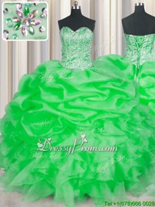 Colorful Sleeveless Organza Floor Length Lace Up Quinceanera Gown inGreen forSpring and Summer and Fall and Winter withBeading and Ruffles