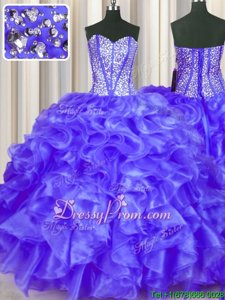 Colorful Purple Sleeveless Floor Length Beading and Ruffles Lace Up Quinceanera Dress