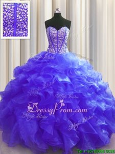 Designer Purple Ball Gowns Beading and Ruffles Sweet 16 Quinceanera Dress Lace Up Organza Sleeveless Floor Length
