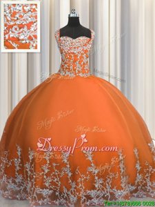 Orange Straps Lace Up Beading and Appliques Sweet 16 Quinceanera Dress Sleeveless
