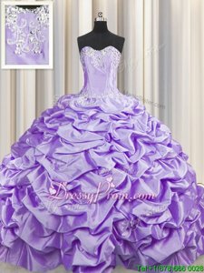 Deluxe Spring and Summer and Fall and Winter Taffeta Sleeveless With Train Sweet 16 Dresses Sweep Train andBeading and Pick Ups