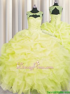 Vintage Scoop Sleeveless Organza Quinceanera Dress Beading and Pick Ups Lace Up