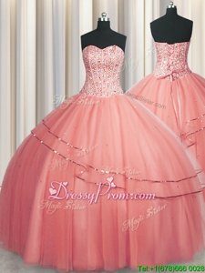 Dramatic Sweetheart Sleeveless Tulle Quinceanera Gowns Beading Lace Up
